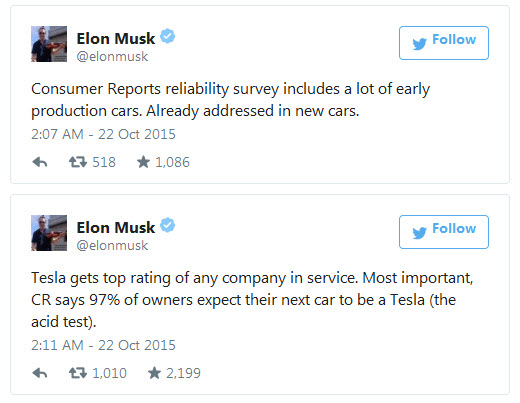 Илон Маск ответил на критику издания Consumer Reports в адрес Tesla Model S